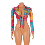Printed Cardigan Blouse Long Sleeve Top GOSD-OS6552