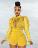 Sexy Lace Patchwork Long Sleeve Sashes Romper ME-S993