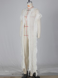 Solid Knit Tassel Hollow Out Long Coat  ZSD-0238