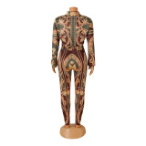 Slim Print Zip Long Sleeve And Pants Two Piece Set GOSD-OS6409