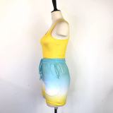 Casual Tank Top+Gradient Shorts Two Piece Sets GWDS-220511