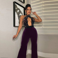 Sexy Sequin Patchwork Halter Jumpsuit NY-2556
