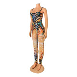 Sexy Mesh Print Sling Bodysuit And Pants Two Piece Set GOSD-OS6323