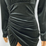 Velvet Long Sleeve Mini Dress GOSD-OS6363