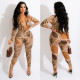 Printed Long Sleeve V-Neck Bodysuit And Pants Two Piece Set GOSD-OS6501