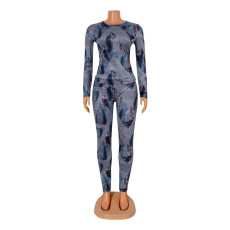 Print Long Sleeve Two Piece Pants Set GOSD-XM1101