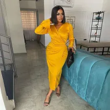 Sexy V Neck Long Sleeve Maxi Dress NY-10237