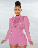 Sexy Lace Patchwork Long Sleeve Sashes Romper ME-S993
