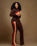 Plus Size Zipper Long Sleeve 2 Piece Pants Sets WAF-77495
