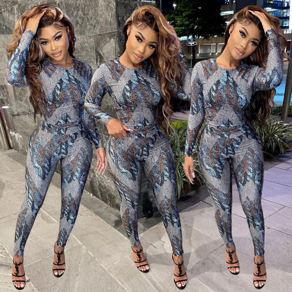 Print Long Sleeve Two Piece Pants Set GOSD-XM1101