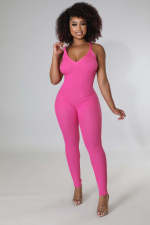 Solid Cross Strap Tight Jumpsuit LA-3323