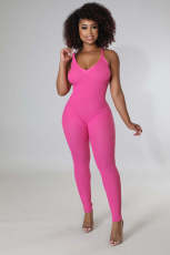 Solid Cross Strap Tight Jumpsuit LA-3323