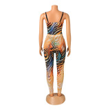 Sexy Mesh Print Sling Bodysuit And Pants Two Piece Set GOSD-OS6323