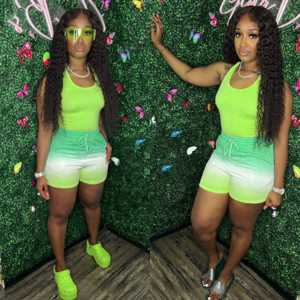 Casual Tank Top+Gradient Shorts Two Piece Sets GWDS-220511
