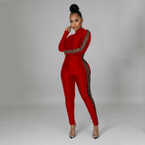 Printed Mesh Splice Long Sleeve Jumpsuit GOSD-OS6375