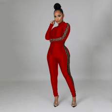 Printed Mesh Splice Long Sleeve Jumpsuit GOSD-OS6375