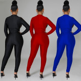 Printed Mesh Splice Long Sleeve Jumpsuit GOSD-OS6375