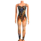 Sexy Mesh Print Sling Bodysuit And Pants Two Piece Set GOSD-OS6323