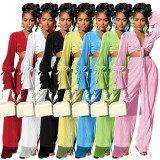 Solid Long Sleeve Two Piece Pants Sets NIK-318