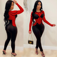 Mesh Colorblock Long Sleeve Jumpsuit GOSD-OS6401
