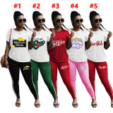 Casual Printed T Shirt And Pants 2 Piece Sets SHD-9379