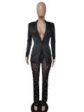 Sexy Blazer Coat+Mesh Pearls Pants 2 Piece Sets LSD-83121