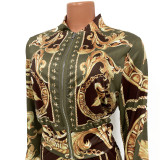 Slim Print Zip Long Sleeve And Pants Two Piece Set GOSD-OS6409