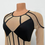 Mesh Colorblock Long Sleeve Jumpsuit GOSD-OS6401