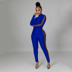 Printed Mesh Splice Long Sleeve Jumpsuit GOSD-OS6375