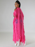 Solid Knit Tassel Hollow Out Long Coat  ZSD-0238