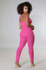 Solid Cross Strap Tight Jumpsuit LA-3323