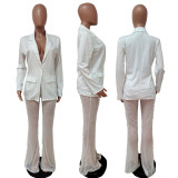 Sexy Blazer Coat+Mesh Pearls Pants 2 Piece Sets LSD-83121