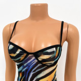 Sexy Mesh Print Sling Bodysuit And Pants Two Piece Set GOSD-OS6323
