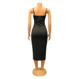 Sexy Sling Mesh Splice Hot Diamond Slit Dress GOSD-OS6647