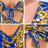 Printed Sexy Lace-up Smocked Mini Dress GOSD-OS6624