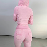 Solid Hooded Coat+Tank Top+Pants 3 Piece Sets CH-8235