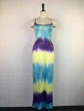 Gradient Print Backless Lace-Up Slit Sexy Dress GWDS-6144