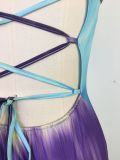 Gradient Print Backless Lace-Up Slit Sexy Dress GWDS-6144