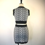 Fashion Print Sweater Vest And Skirt Two Piece Set GWDS-220409