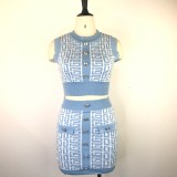 Fashion Print Sweater Vest And Skirt Two Piece Set GWDS-220409