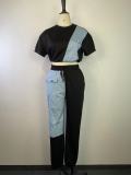Fashion Splice Short Sleeve Two Piece Pants Set GWDS-220801