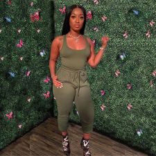 Solid Tank Top And Pants Two Piece Set GWDS-210202