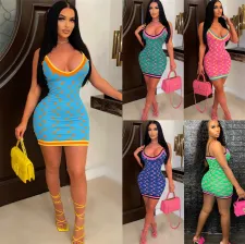 Fashion Sexy Print Knit Sling Dress GWDS-220426