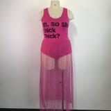 Plus Size Mesh Sheer Print Beaded Skirt Suit GWDS-6134