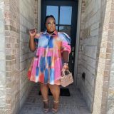 Plus Size Printed High Waist Shirt Dress WAF-77497