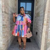 Plus Size Printed High Waist Shirt Dress WAF-77497
