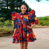 Plus Size Printed High Waist Shirt Dress WAF-77497