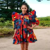 Plus Size Printed High Waist Shirt Dress WAF-77497