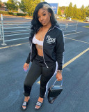 Pink Letter Print Zipper Sports 2 Piece Pants Sets XYF-9181