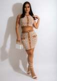 Fashion Print Sweater Vest And Skirt Two Piece Set GWDS-220409